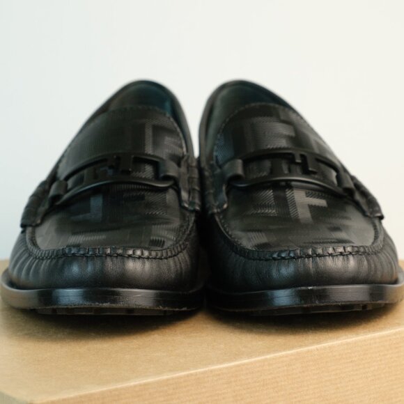 Fendi Men’s Tonal FF-Monogram Leather O’Lock Loafers, Black, US 9/EU 42 - Picture 7 of 11